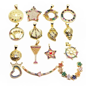 Copper Zircon Pendants Colorful Micro Pave Star Evil Eye Shell Charms For DIY Jewelry Making Necklaces Accessories