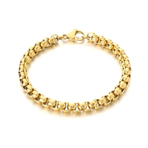 Elegant gold square box chain bracelet with lobster clasp on a clean white background
