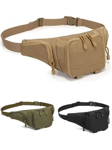 Tactical nylon waist bag available in khaki, army green, and black colors for outdoor use