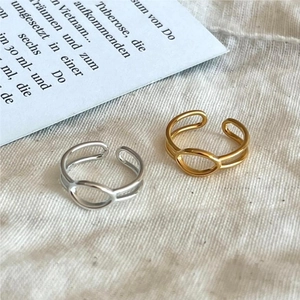 Minimalist S925 sterling silver open rings with adjustable oval cutout in gold and silver