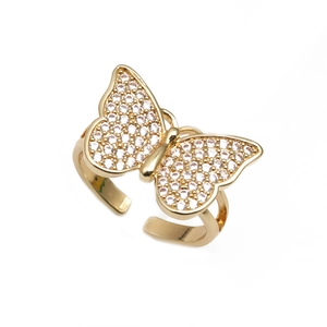 Minimalist 18K gold plated butterfly open ring with shimmering micro-set zircon