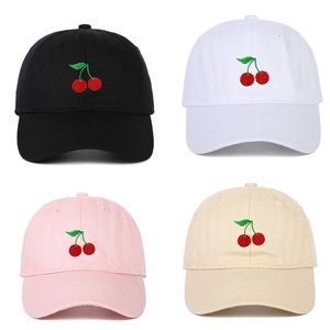 Cherry Embroidered Cotton Baseball Cap For Women Men Casual Outdoor Sun Protection Adjustable Fashion Soft Top Hat