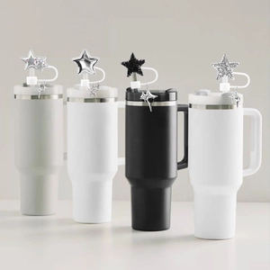Star-shaped silicone straw covers with glitter finish for Stanley Cup tumblers