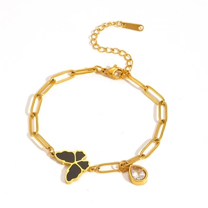 Bracelet papillon en acier inoxydable plaqué or 18 carats avec pierre de zircone fine