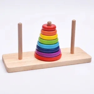 Tour d'Hanoï éducative en bois à 8 couches avec des anneaux aux couleurs de l'arc-en-ciel