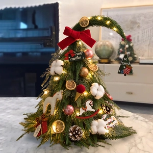Artificial Mini Christmas Tree Desktop Ornament With LED Lights Pine Cones Baubles For Holiday Festive Home Decor