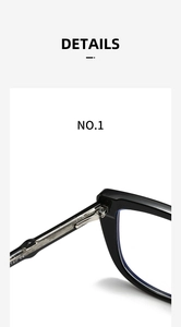 Close-up of durable metal hinge structure and CE marking on black optical frames