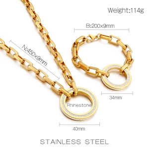 Detailed size specifications for gold stainless steel thick chain necklace and bracelet set