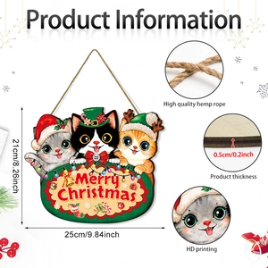 Wooden Christmas door sign with cute cats and Merry Christmas text 25x21cm size