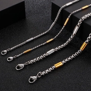 Stainless Steel Necklace For Men Women Hip Hop Box Chain With Gold Silver Bicolor Cylindrical Beads Lobster Clasp Accessory