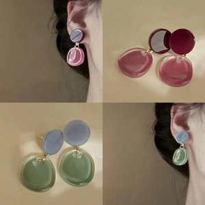 Resin Geometric Circle Contrast Color Drop Earrings With Silver Earring Post Retro Fashion Jewelry For Women