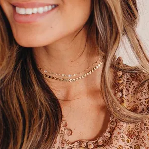 Minimalist Stainless Steel Double Layered Chain Necklace For Women 14K Gold Plated Disc Choker Fashion Daily Jewelry