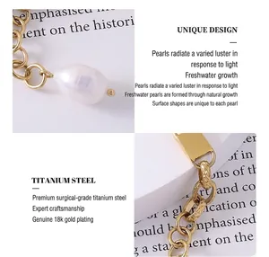 Detailed macro view of 18k gold plated chain with a natural baroque freshwater pearl
