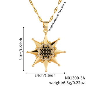 Vue macro montrant les dimensions et le poids du collier pendentif étoile de tournesol