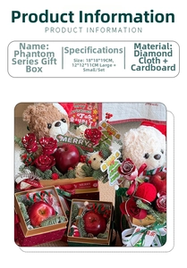 Detailed macro view of the Phantom Series Christmas gift box with plush bear and red roses