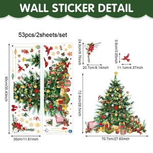 Stickers muraux sapin de Noël avec dimensions incluant boîtes cadeaux et casse-noisettes