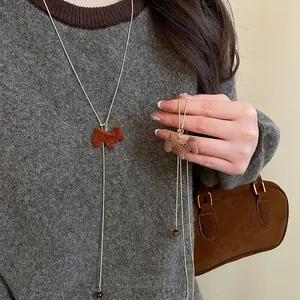 Horse Pendant Long Necklace Tiger's Eye Flocking Copper Sweater Chain For Women Autumn Winter Jewelry