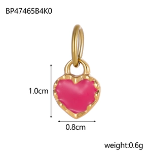 Pink enamel heart pendant with golden base showing 1.0cm by 0.8cm size measurements