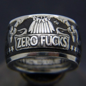 Zero Fucks Eingravierter Ring Aus Legierung Breites Band Retro Punk Rock Biker Schmuck Unisex Antik Silberfarbe