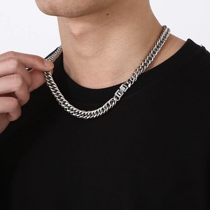 Classic silver cuban link chain for men featuring a metallic texture and square clasp