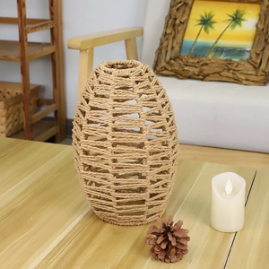 Wabi-sabi rattan woven pendant light with natural plant fiber for a cozy home atmosphere