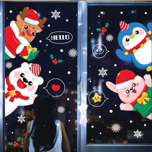 Christmas window stickers with reindeer and polar bear designs for holiday glass decor