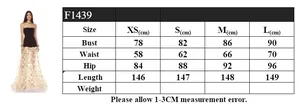 Size guide table for strapless tube dress with 3D dot splicing and floor-length hem