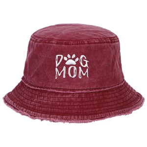 Chapeau Bob En Coton Lavé Brodé Dog Mom Dad Effiloché Protection Solaire Extérieur Casquette De Pêcheur Rétro
