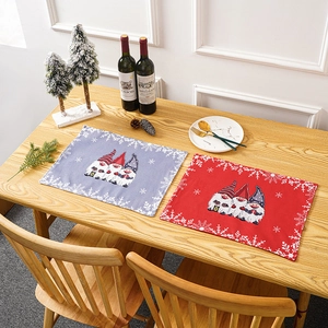 Christmas gnome table placemats in red and blue, festive holiday home dining decor