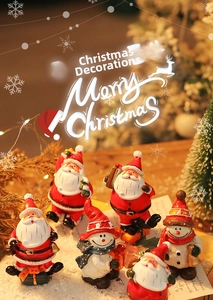 Miniature resin Santa and snowman figurines for festive Christmas desktop scene decoration