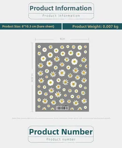 Detailed view of TS-467 white daisy 5D nail art stickers with dimensions 8x10.3cm