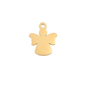 Polished gold angel pendant made of stainless steel with a smooth mirrored surface