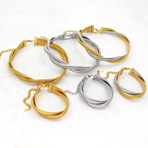 8mm woven stainless steel necklace and bracelet set in gold and silver finish