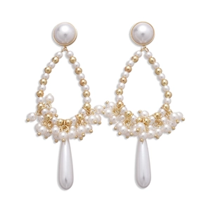 Vintage baroque drop earrings with white pearls and gold metal teardrop frames