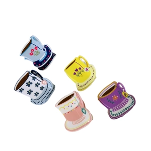 Five-piece set of colorful floral teacup-shaped hair claws in multiple pastel shades