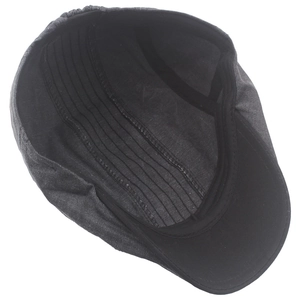Interior view of cotton ivy cap showing dark grey denim fabric and fine stitching detail