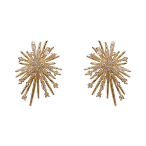 Elegant gold sunburst tassel earrings with sparkling crystals in a minimalist style