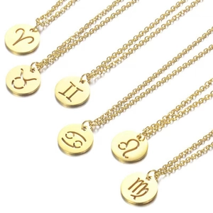 Twelve Constellations Zodiac Sign Necklace Stainless Steel Hollow Round Pendant Minimalist Aesthetic Jewelry For Women