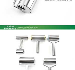 Detailed close-up of various stainless steel dough rollers for baking and clay molding