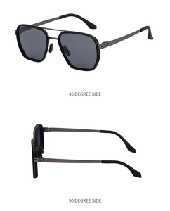 Polarized aviator sunglasses featuring matte black frames and side view dual angles