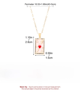 Detailed tarot theme Lovers pendant specs in gold finish with pink and red heart enamel