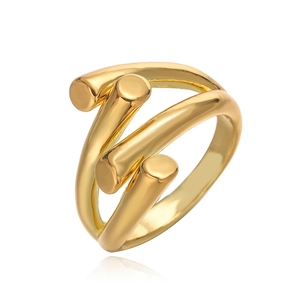 Minimalist gold irregular geometric ring with multi-layer intertwined cylinder design