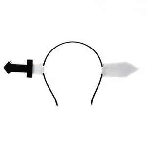 Detail of the Halloween headpiece showing the felt sword through head illusion effect