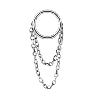 Polished stainless steel septum ring featuring a unique double chain dangle design