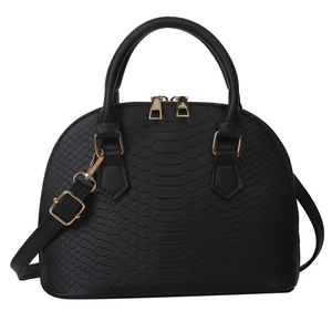 Fashionable black crocodile embossed shell handbag with gold hardware and shoulder strap