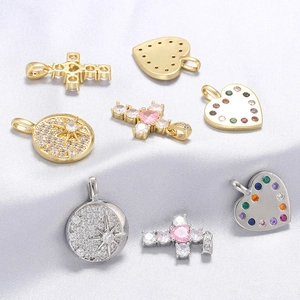 Luxury Micro Pave Cubic Zirconia Pendant Charms Brass Cross Heart Round North Star Shape Versatile Fashion Accessory For Women