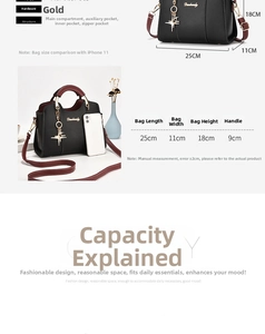 Detailed internal structure and dimensions of the black litchi grain shoulder bag