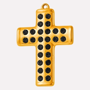 Gold stainless steel cross pendant with 20 inlaid black gems for creative jewelry DIY