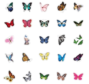 Macro view of 25 butterfly and cartoon elephant waterproof vinyl stickers set
