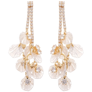 Boucles d'oreilles pampilles plaquées or 18k avec zircon et pétales blancs suspendus
